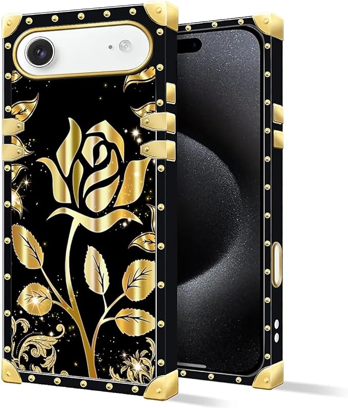 for iPhone 17 Air Case Luxury Golden Decoration for Girl Women Soft TPU Shockproof Protective Hard PC Back for iPhone 17 Air Crazy Pattern Shine Gold Rose