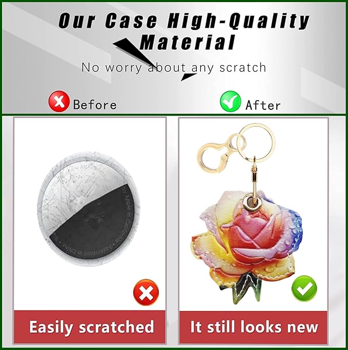 Leather Keychain Holder Case Compatible with AirTag,Cute air tag Cover with Keychain Ring,GPS Tracker Case for Keys