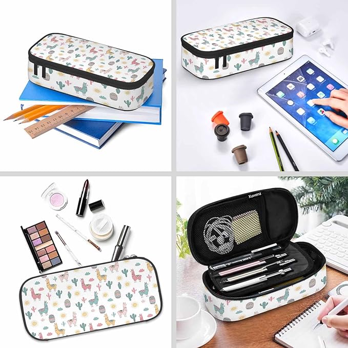 Llama Camels Pencil Case Cactus Alpacas Cacti Plants Animal Pencil Bag Pen Markers Pouch Holder Organizer for Boy Girl School Students