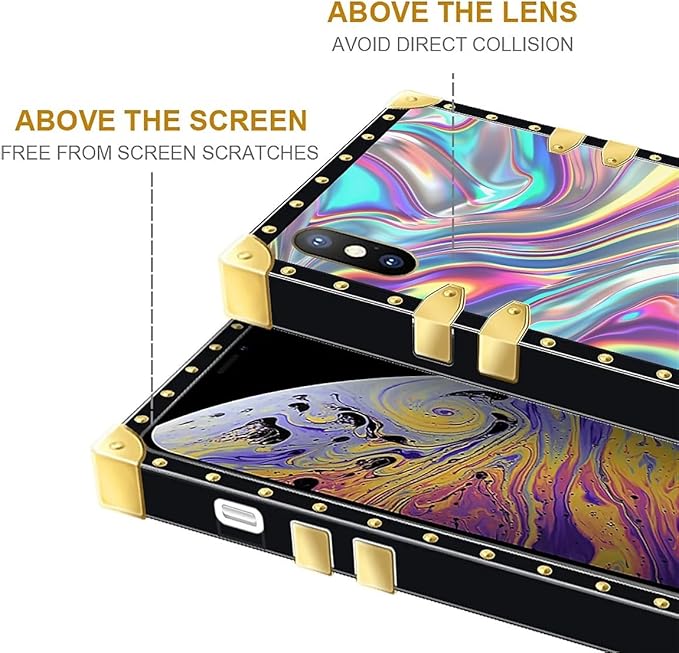 Compatible with iPhone Xs Max Case, Holographic Abstract Iridescent Textures Luxury Golden Decoration for Girl Women Soft TPU Shockproof Protective Hard PC Back for iPhone Xs Max