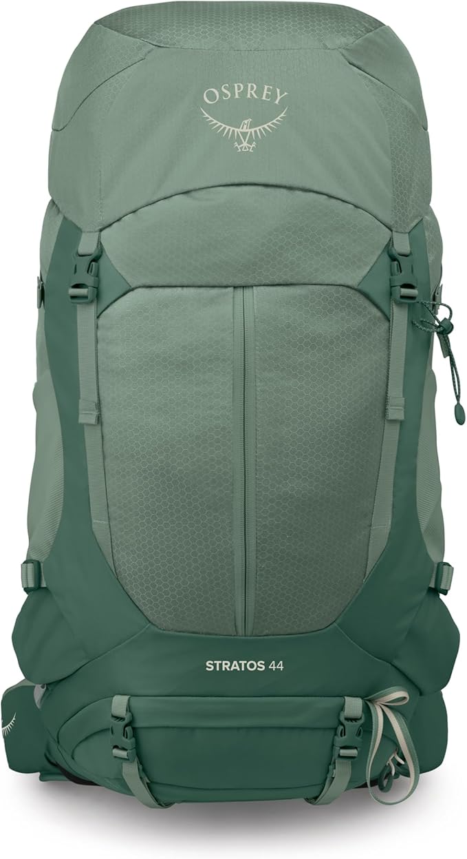 Osprey Stratos 44L Men's Hiking Backpack - Lightweight Backpacking Pack with Waterproof Raincover - Camping Bag, Pine Leaf