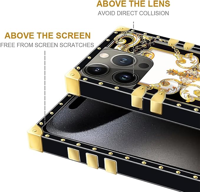 Compatible with iPhone 16 Pro Case, Gold Grain Flowers Luxury Golden Decoration for Girl Women Soft TPU Shockproof Protective Hard PC Back