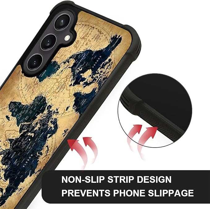 for Samsung Galaxy S23 FE Case, Brown World Map Pattern Graphic Design Girl Boy Soft Silicone Hard Acrylic Shock Protection for Samsung Galaxy S23 FE
