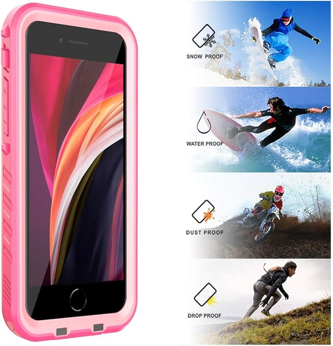 SPORTLINK Waterproof Case for iPhone SE 3rd 2022/iPhone SE 2nd 2020/iPhone 7/8 - Full Body Shockproof Dustproof Phone Screen Protector Rugged Waterproof Case for iPhone SE3/SE2/7/8 (Pink)