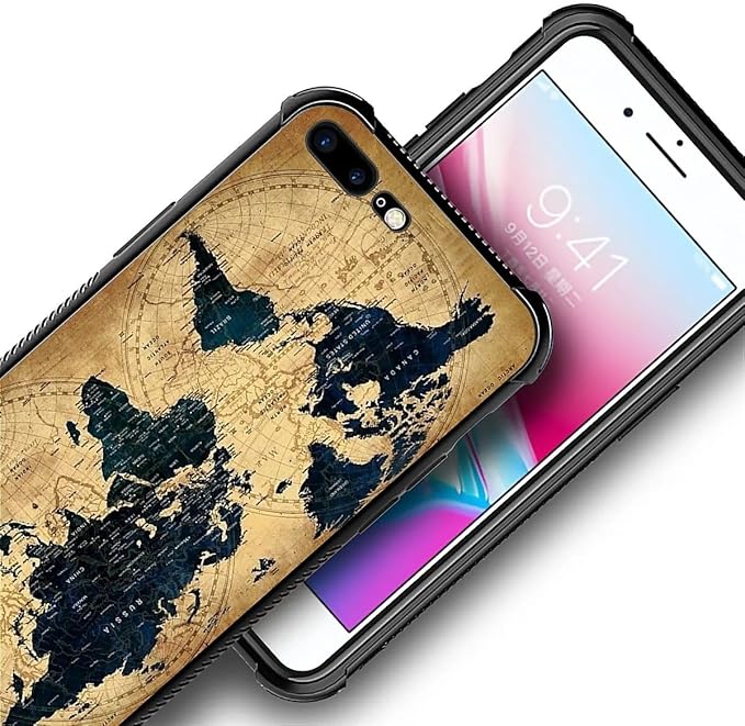 for iPhone 7/8 Case, Brown World Map Pattern Made of Soft Silicone Hard Acrylic Shock Protection for iPhone 7/8