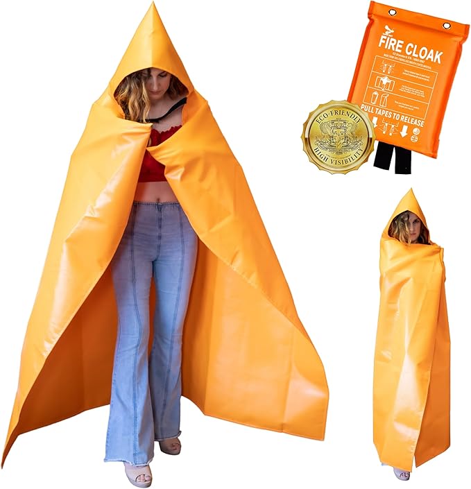 Supa Ant Fire Blanket -Certified 1500F Extra Thick, Glow in The Dark Fireproof Emergency Supplies. 500gsm, 0.5mm Thick Wearable Fire Blankets for Home. Emergency Blanket with Cape and Hood 70"x55"