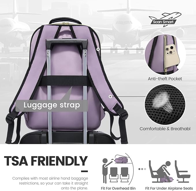 LOVEVOOK Laptop Backpack for Women 15.6 inch,Cute Womens Travel Backpack Purse,Professional Laptop Computer Bag,Waterproof Work Business College Teacher Bag Carry on Backpack with USB Port,Taro Purple