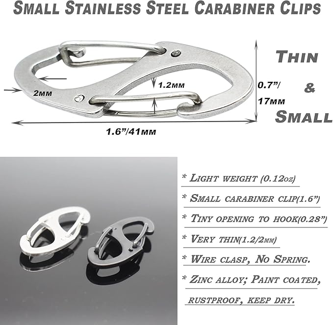 Small Carabiner Clips 1.6 inch(41mm) Metal Double Sided Spring Gate Snap Hooks Keychain Clasp Accessories