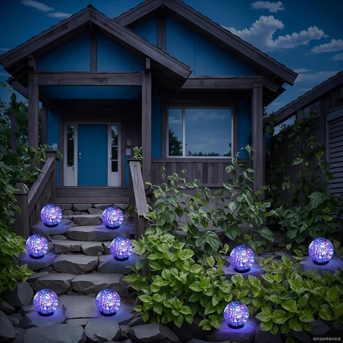 SyouHome Solar Garden Lights Outdoor Waterproof, 6 Pack Cracked Glass Ball Light, Ground Landscape Garden Decor, Solar Globe Decorative for Pathway/Patio/Lawn/Yard (Multicolor)