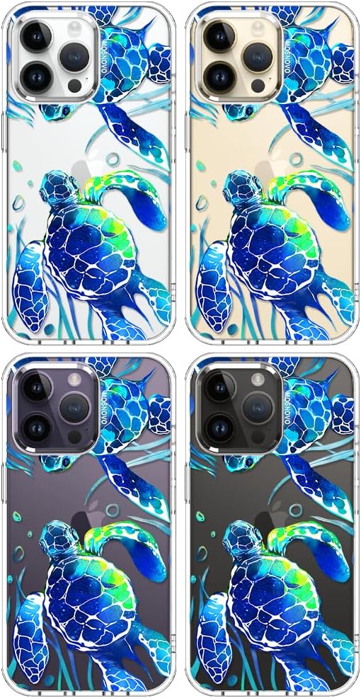 MOSNOVO Case for iPhone 14 Pro Max, [Buffertech 6.6ft Military-Grade Drop Protection] [Anti Peel Off Tech] Clear TPU Bumper Phone Case Cover Design - Sea Turtles