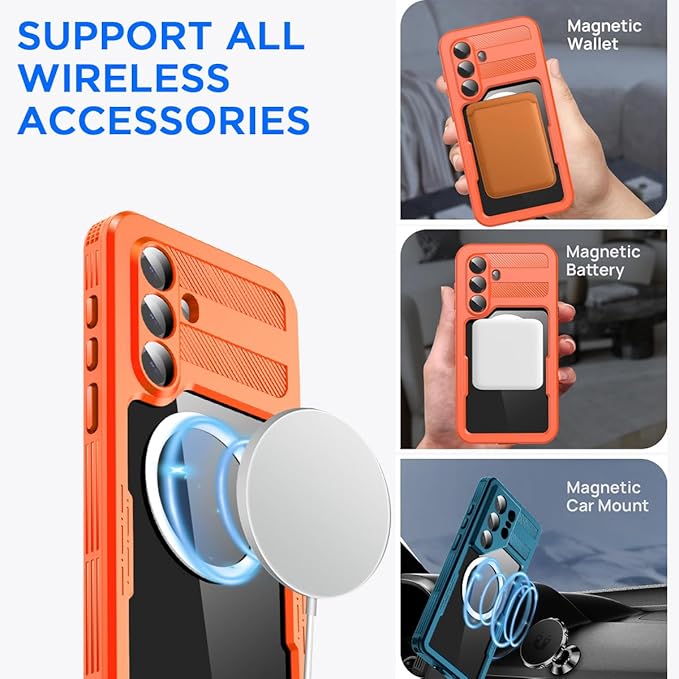 AICase Waterproof Case for Samsung Galaxy S26 with MagSafe Support Clear Water Proof Snowproof/Dustproof/Shockproof,IP68 360 Full Body Protection Fully Sealed Underwater Cover for Galaxy S26_Orange