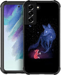 for Samsung Galaxy S21 FE Case, Galaxy Fox Wolf Pattern Graphic Design Girl Boy Soft Silicone Hard Acrylic Shock Protection for Samsung Galaxy S21 FE