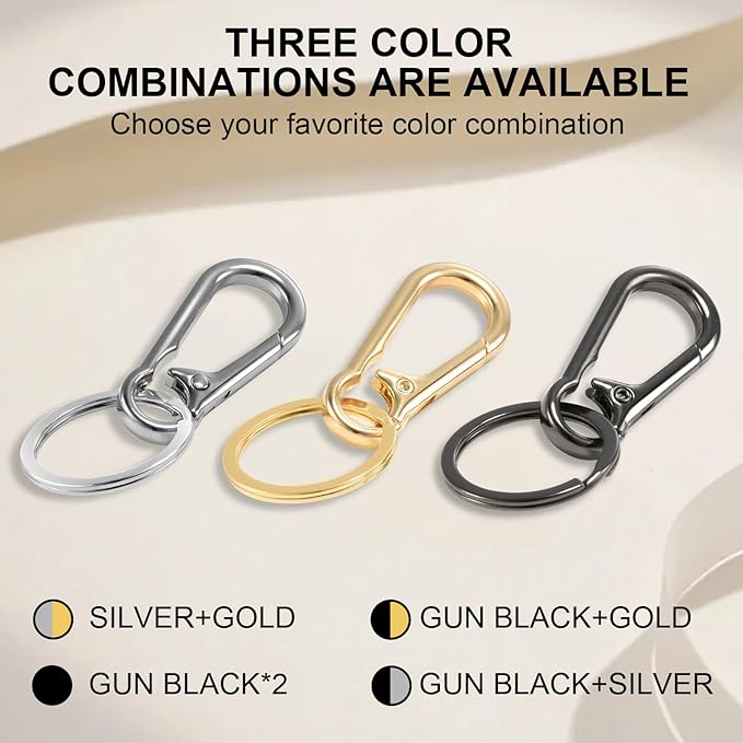 2pcs Metal Keychain Rings, Sturdy Key Chain Ring Carabiner Clip, Key Holder Organizer for Purse Charms Hook, Paracord Keychain Lanyard, Men and Women Home Car Keyrings (Black)