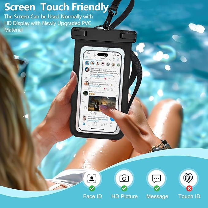 Waterproof Case Compatible with iPhone 14 Pro Max/13/12/11/XR/X/SE/8/7, Galaxy S22/S21 Google up to 7.5" IPX8 Dry Bag Vacation Essentials (Balck-4)