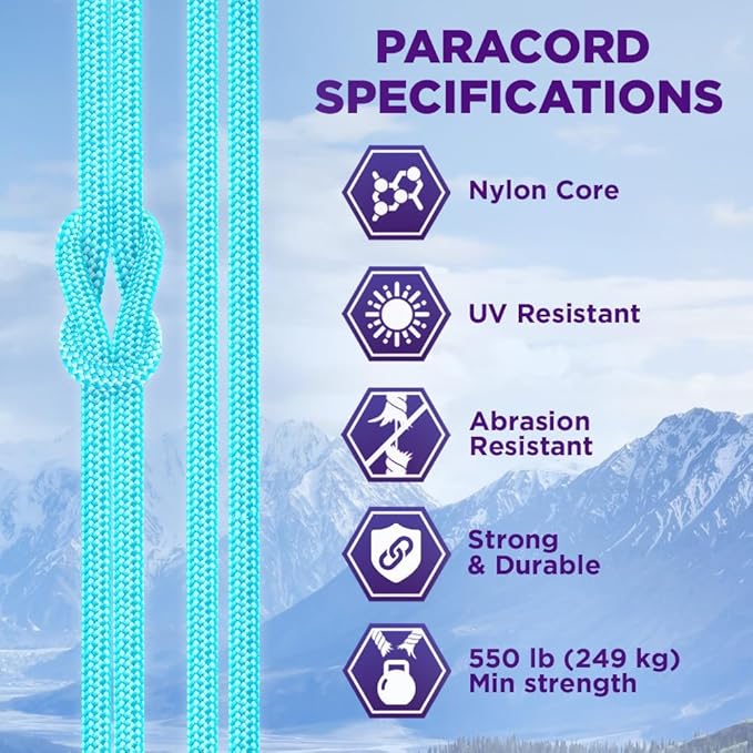 TECEUM Reflective Paracord Rope 1000 – 1000ft/200ft/100ft/50ft – 40+ Colors – Glow in The Dark – para Cord – Utility Rope for Survival, Hunting & Camping Gear – Nylon String, Camping Rope, Tent Cord