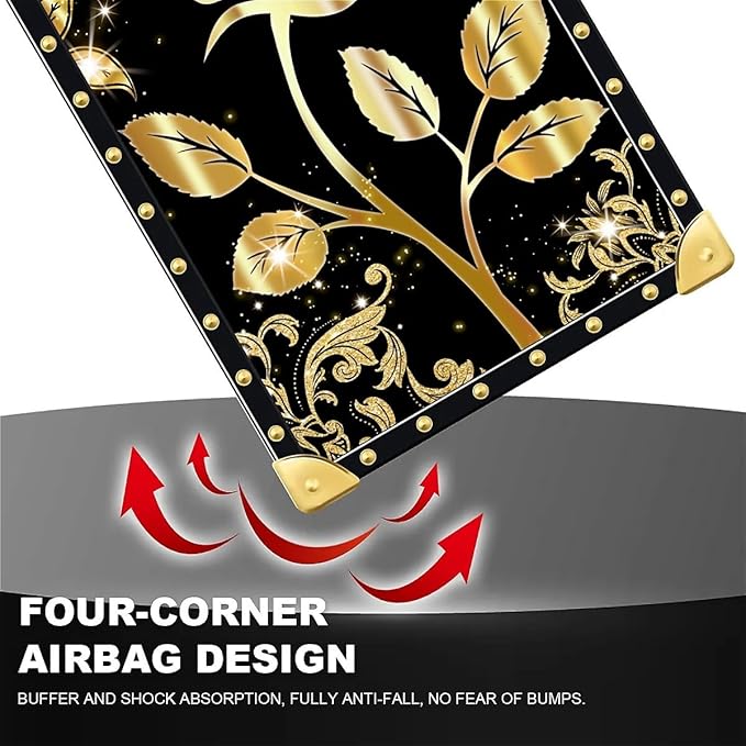 Compatible with iPhone 15 Pro Case, Shine Gold Rose Luxury Golden Decoration for Girl Women Soft TPU Shockproof Protective Hard PC Back for iPhone 15 Pro