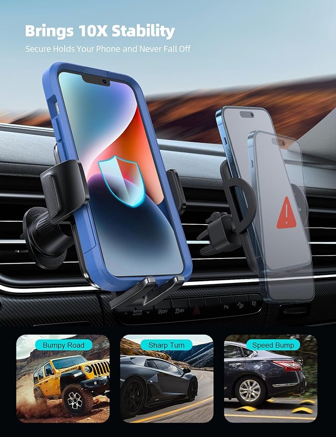 Lamicall 2026 Wider Clamp & Metal Hook Car Phone Holder Vent [Thick Cases Friendly] Phone Holders for Your Car Mount Gfts Hands Free Accessories for Women Men for iPhone 16 Pro Max Mothers Day