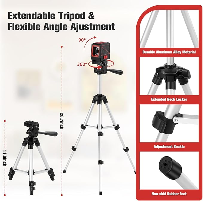 Laser Level with Tripod, 100 feet Green Cross Line Self Rotary Leveling Laser Level, Vertical and Horizontal Line, Rotatable 360 Degree, Manual Self leveling and Pulse Mode,IP54 Waterproof & Battery