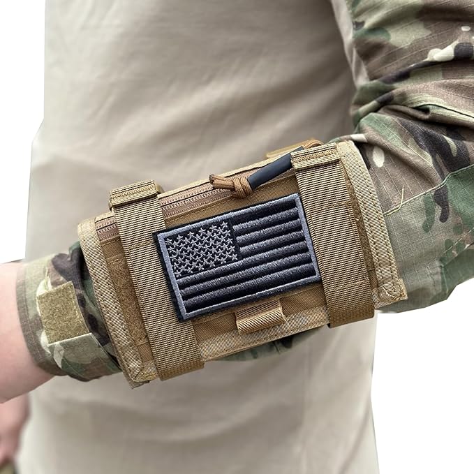 Tactical Arm Sleeve Map Pouch Case Documets Holder Wrist Case Wrist Map Holder QB Wristband Map Case Military Arm PouchTactical USA Flag Patch