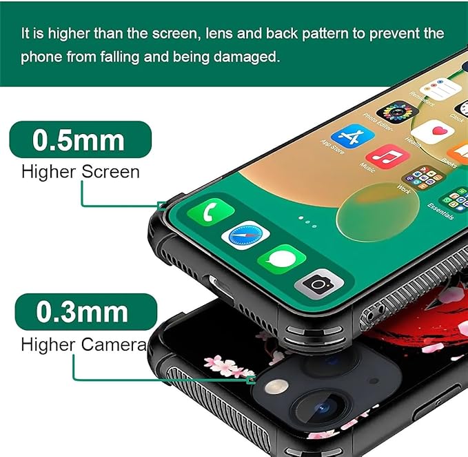 for iPhone 14 Plus Case, Sakura Japanese Samurai Pattern Graphic Design Girl Boy Soft Silicone Hard Acrylic Shock Protection for iPhone 14 Plus