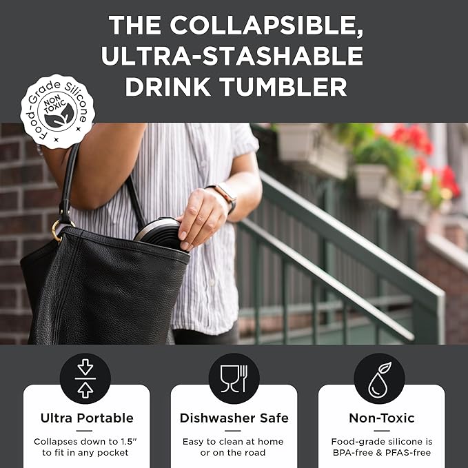 HYDAWAY 16oz Collapsible cup - Insulated Drink Tumbler - BPA-Free Silicone Cup with Lid, Perfect for Coffee, Travel, and Everyday Use