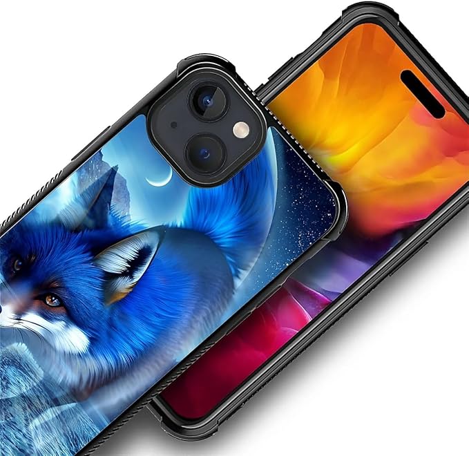 for iPhone 15 Plus Case, Snowy Mountain Fox Lake Pattern Graphic Design Girl Boy Soft Silicone Hard Acrylic Shock Protection for iPhone 15 Plus