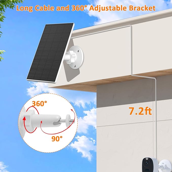 Zivif Solar Panel Charger for Security Cameras, 2W Solar Panel with Micro USB & USB-C Ports for Rechargeable Battery Camera, 360° Adjustable Mount (4 Pack)