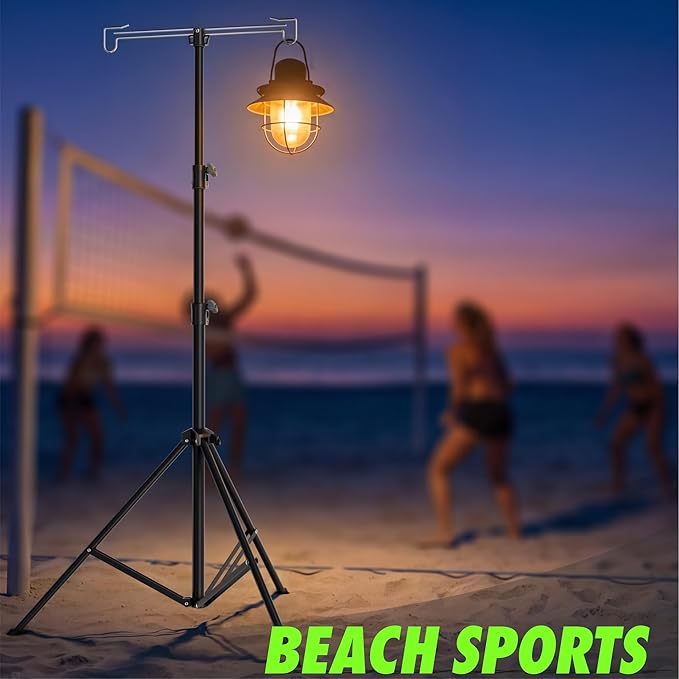 Telescopic Height Adjustable Camping Lantern Tripod Stand - 2-Hook Lantern Hanger for Outdoor Camping/RV/Tent