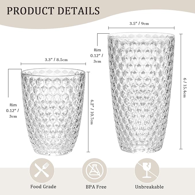BELLAFORTE Shatterproof Plastic Tumbler Set – Laguna Beach 19oz Tall & 12oz Short Drinking Glasses – Unbreakable Stackable Drinkware for Indoor Outdoor, Dishwasher Safe, BPA Free (Blue, 12)