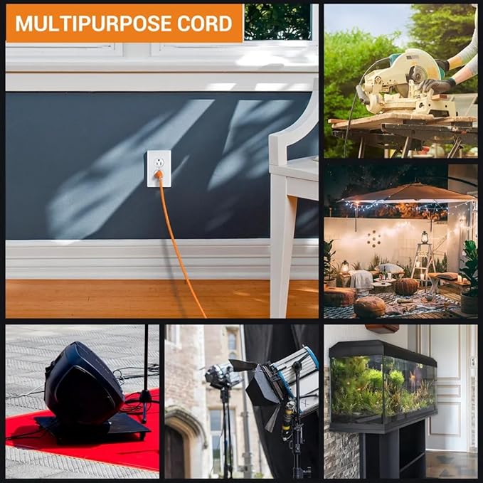 Outdoor Extension Cord Waterproof 5 FT, Orange 14/3 SJTW Heavy Duty, Flexible 100% Copper 3 Prong Extension Cord for Lawn, Garage,UL Listed