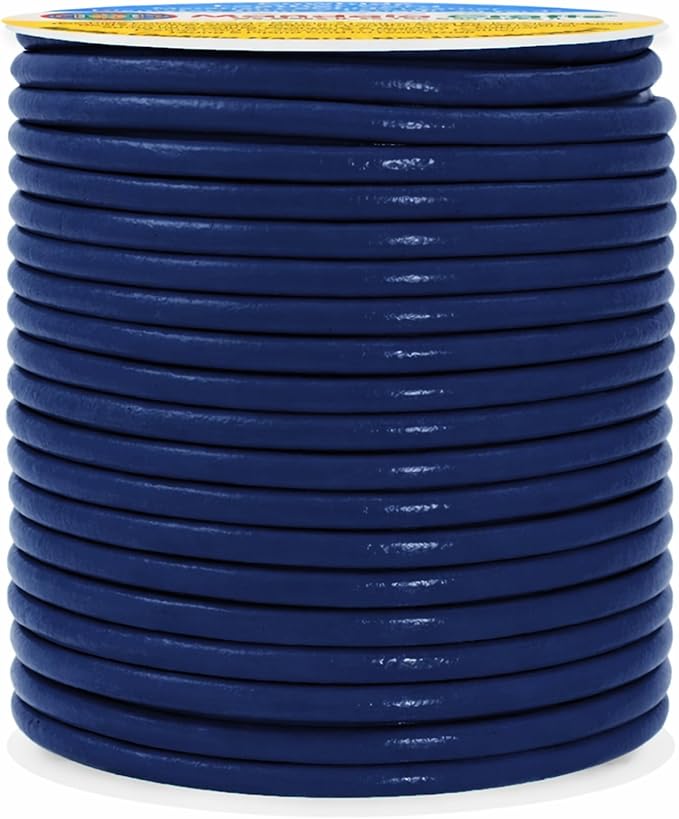 Mandala Crafts Round Genuine Navy Blue Leather Cord for Jewelry Making – 3mm Cowhide Leather Rope String Lace for Kumihimo – 20 Yards Cowhide Craft Cording Spool