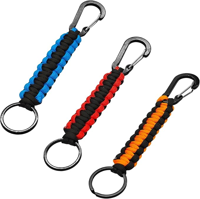 3PCS Paracord Keychain with Carabiner Clip, Braided Rope Key Chain Lanyard, Heavy Duty Paracord Keychain Ring for Men Women Outdoor Camping Hiking Backpack Survival Gear, Colorful