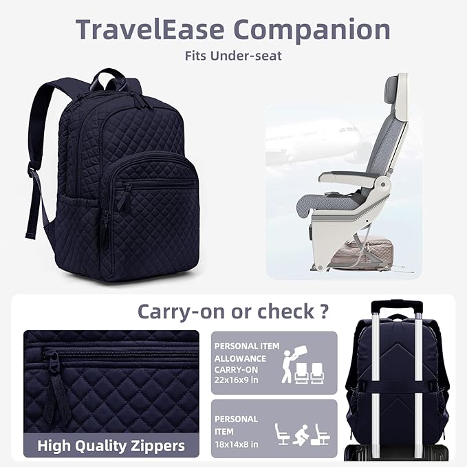 Backpack for Women,College Backpack,Quilted Casual Daypack,Waterproof Bookbag for 15.6Inch Laptop