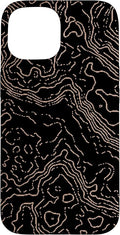 Topography Black & Brown Abstract Pattern Topographic Map Case for iPhone 15