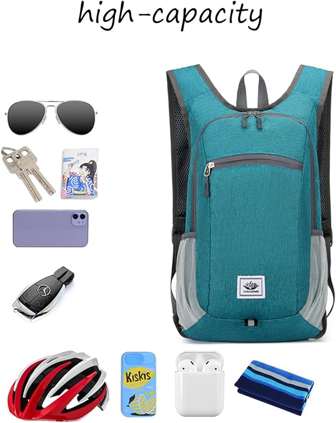 DOJUNS Hiking Backpack 15L Small Travel Backpack Lightweight Foldable Daypack Packable Camping Backpacks for Women Men (Blue)