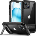 Lanhiem for iPhone 15 Case with Kickstand, IP68 Waterproof Dustproof Built-in Screen Protector, Full Body Shockproof Protective Front and Back Cover for iPhone 15, 6.1 Inch (Black)