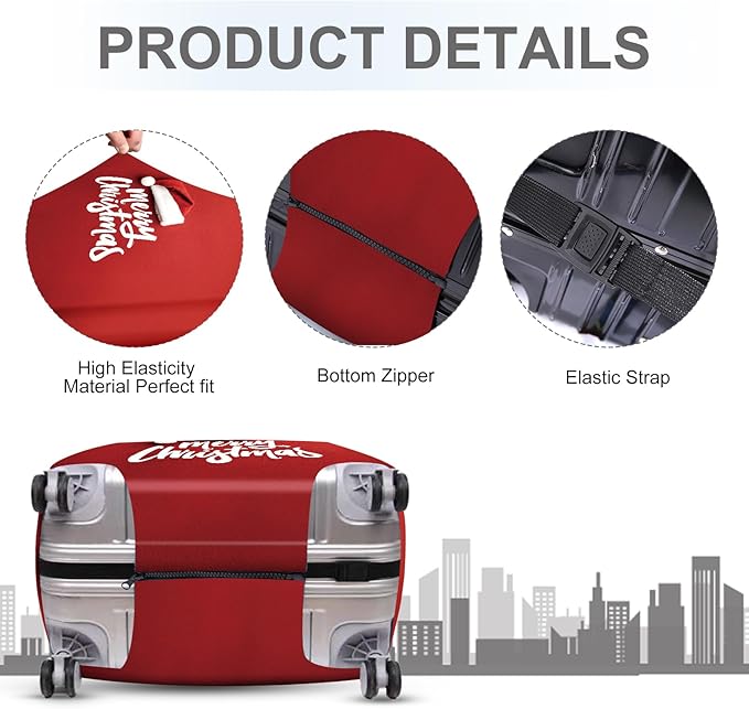 ANNA QUEEN Merry Christmas Luggage Cover, Santa Hat Holiday Design Suitcase Protector, Stretchable Washable Travel Sleeve for 20-22 Inch Luggage