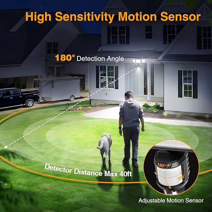Onforu Solar Lights Outdoor, 3 Heads Security Lights with Remote Control & Night Light, IP65 Waterproof Motion Sensor Lights, 3 Modes, Flood Lights for Wall, Porch, Yard, Outside, 2 Pack