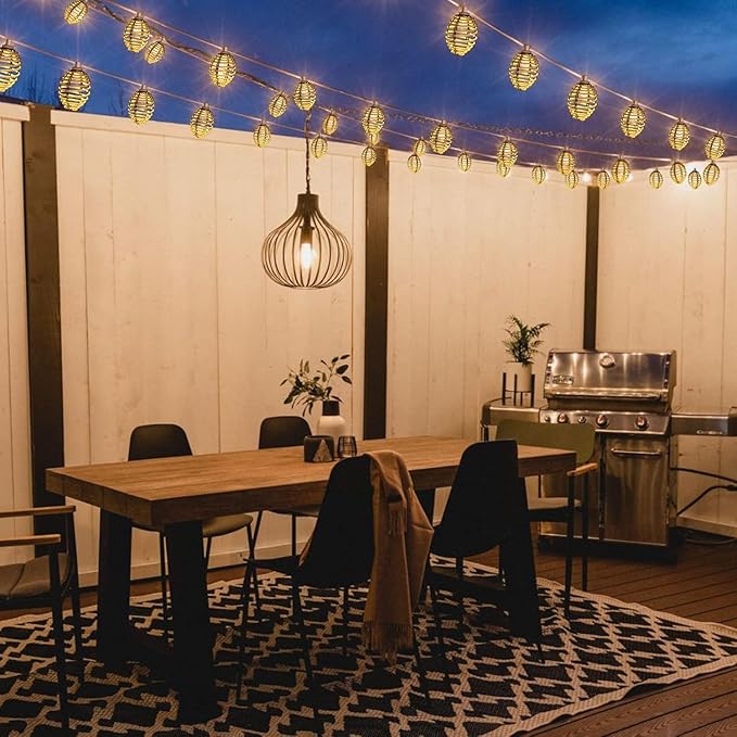 Vigdur Rattan Ball String Lights - 10FT Lantern String Lights Plug in with 10 Led Bulbs, Decorative String Light for Indoor Outdoor Balcony Patio Garden Wedding Bedroom Decor