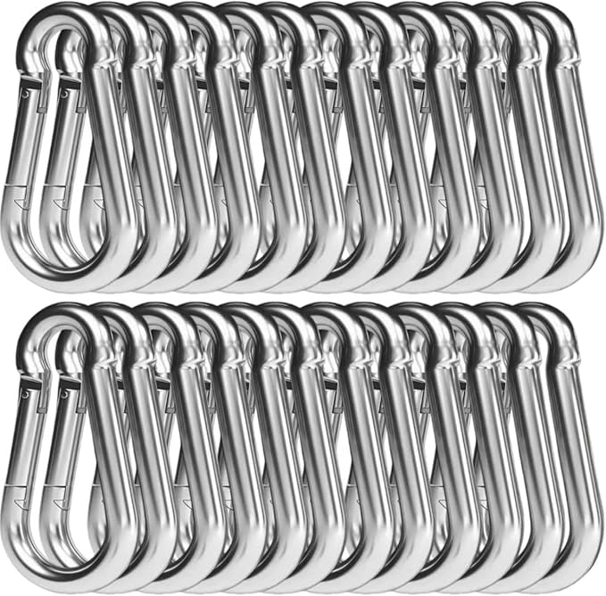 24 PCS M5 Mini Spring Carabiners, 1.97 Inch Galvanized Steel Hooks for Camping Hammock Fishing Travel Accessories