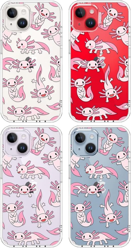 MOSNOVO for iPhone 13/14 Case | Military Grade 6.6ft Drop Tested | Clear with Pink Axolotl Design