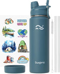 Swigina [2-IN-1 LID] Insulated Water Bottle with Silicone Boot (36hrs Cold/18hrs Hot) - DIY Stickers, Leakproof, BPA Free, 24 oz