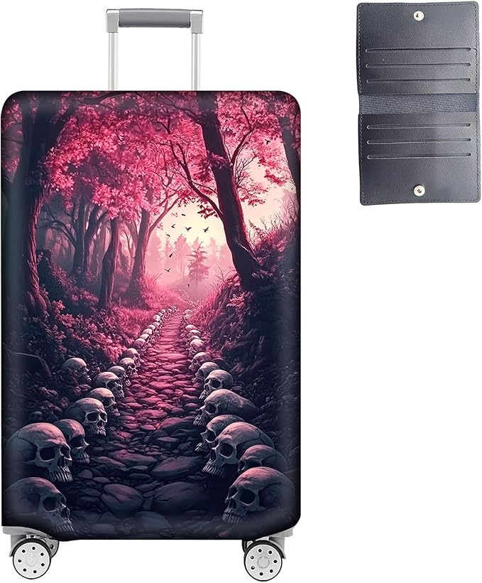 Luggage Cover Protector for 19-20 Inch Suitcases, TSA Approved Elastic Travel Suitcase Covers, Anti-Scratch Washable Luggage Sleeve for Carry On & Checked Bags, Skulls Leading