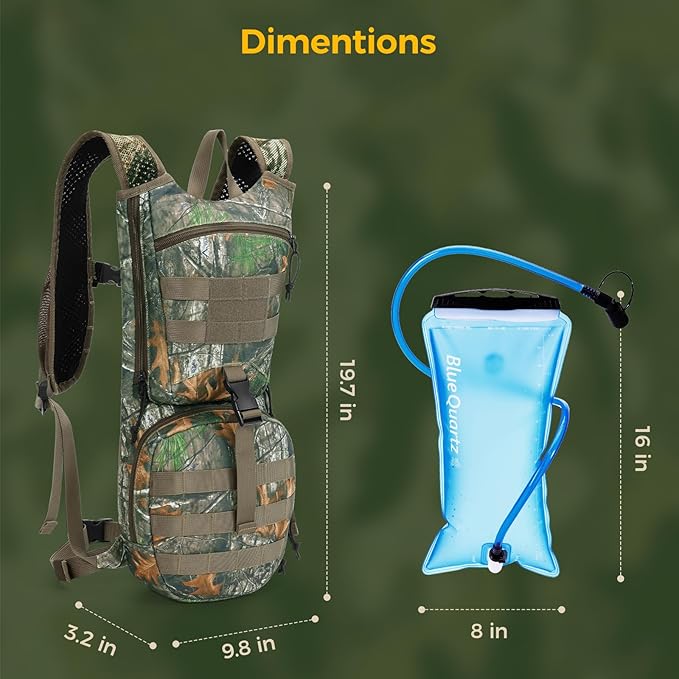 Blue Quartz Hydration Backpack with 3L Water Bladder, Lightweight Hiking Backpack with Phone Pocket, Tactical Molle Water Backpack for Running, Biking, Climbing, Hydro Pack for Men Women