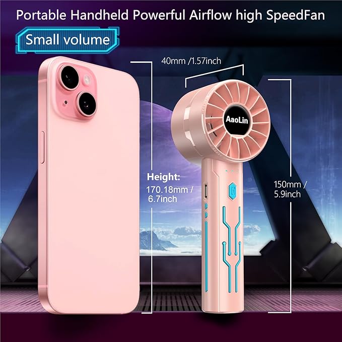 Portable High Speed Mini Handheld Fan, USB Rechargeable Neck Personal Mini Fan(7000 RPM high speed motor,Lasts 4-16 Hours) 4-speed powerful Wind Fans for Summer Outdoor Traveling,Gifts for Kids
