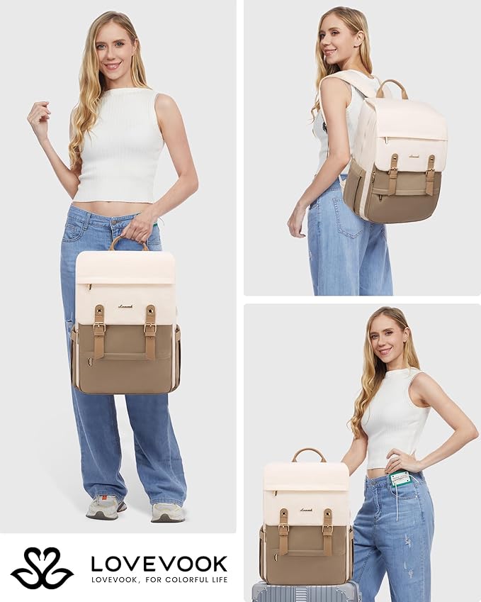 LOVEVOOK Laptop Backpack for Women Vintage Travel Backpack Purse Airline Approved 15.6 Inch Large Computer Backpack Fashion Teacher Nurse Bag for Work Business College
