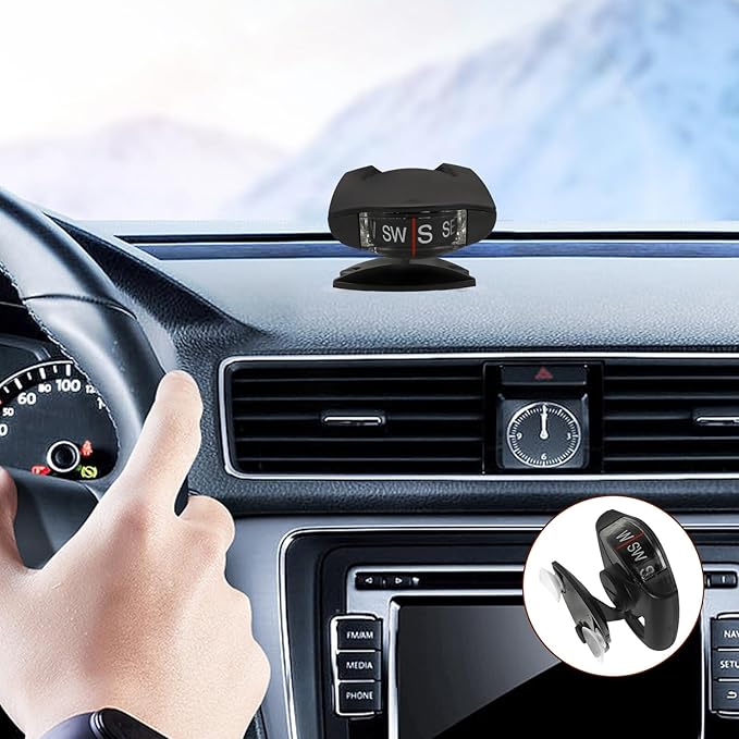 Auto Compass for Car Dashboard with Adjustable Inclinometer and Suction Mount, Car Navigation Compass Ball Suitable for Vehicle and Outdoor Use