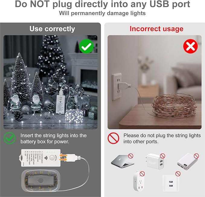 HXWEIYE Rechargeable Fairy Lights Battery Operated, DIY Timer & 8 Modes, 2 Pack 16FT 50LED Twinkle String Lights Indoor, Led mini Lights for Bedroom Wedding Dorm Christmas Tree Decor (White)