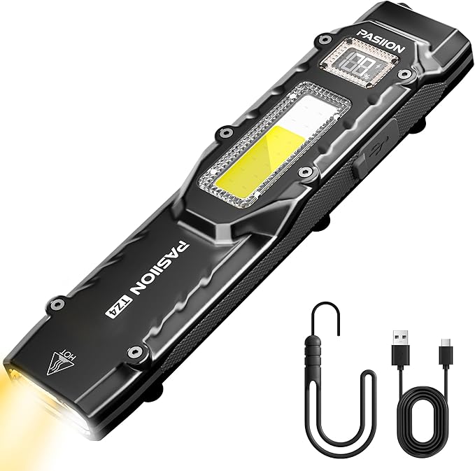 EDC Tactical Flashlight, Flat Flashlights Rechargeable,Dual-Switches LED Small Flashlight with Digital Display,Stainless Steel 8 Modes Pocket Flash Light for Home, Camping,and Emergency Use