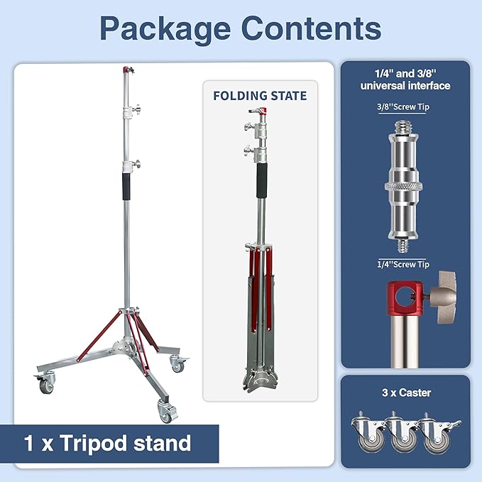 Kate 2 Pack Heavy Duty 10.8ft Light Stand with Casters, Adjustable Reinforced Stainless Steel Light Stand Tripod with 3 Wheels for Photography for Studio Softbox, Monolight, Reflector